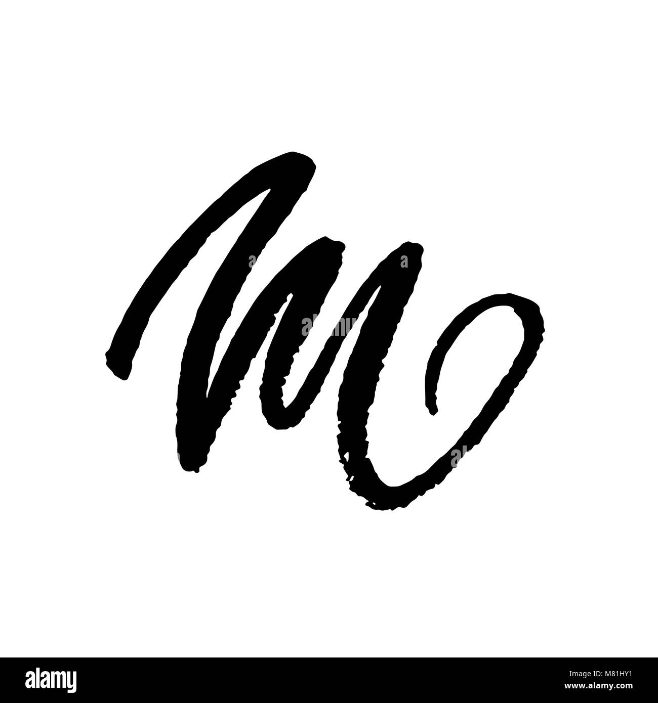 Letter M. Handwritten by dry brush. Rough strokes textured font