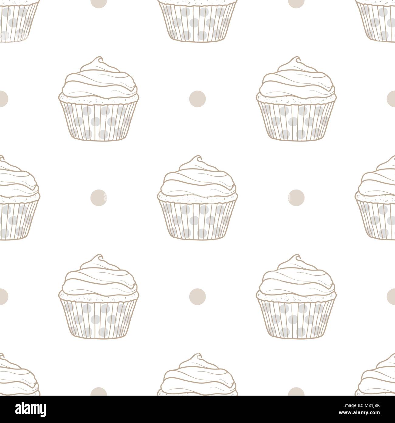 Cupcakes And Dots Random On White Background Cute Hand Drawn Stock