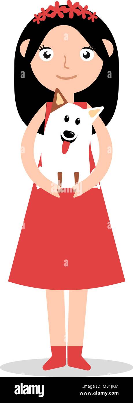 happy girl holding a dog in her arms and smiling Stock Vector Image ...