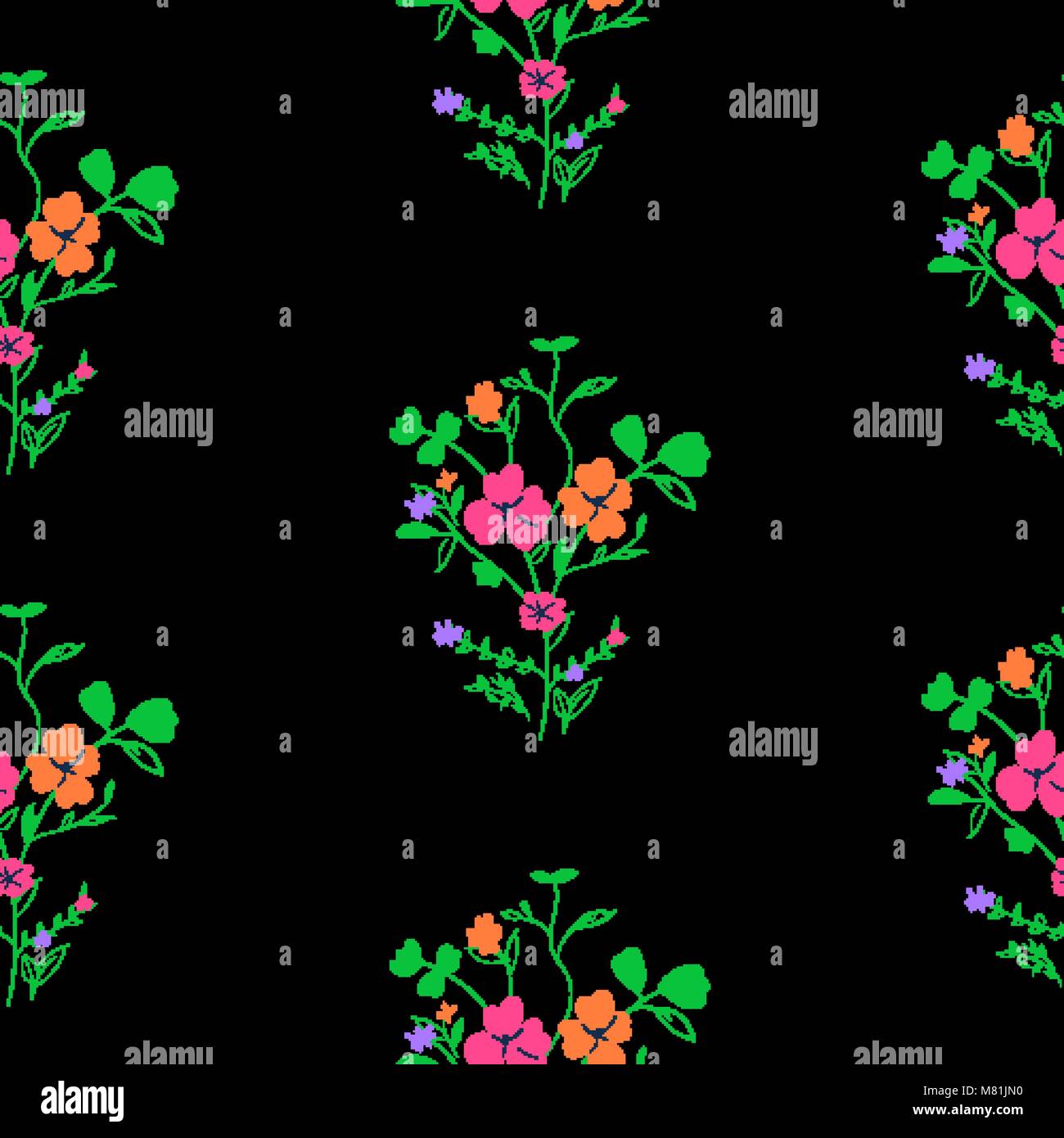 Bright seamless spring floral pattern on black background Stock Vector ...