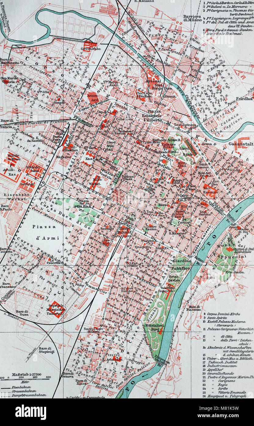 city map from the year 1892 Turin - City Map From The Year 1892 Turin Torino Italy Digital Improved Reproduction M81K5W