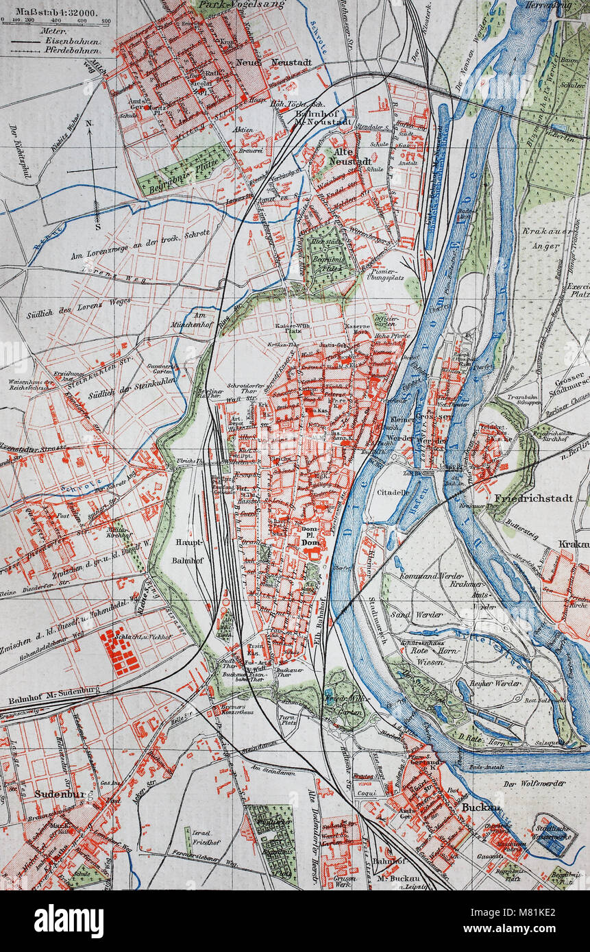 city map from the year 1892: Magdeburg, Germany, digital improved