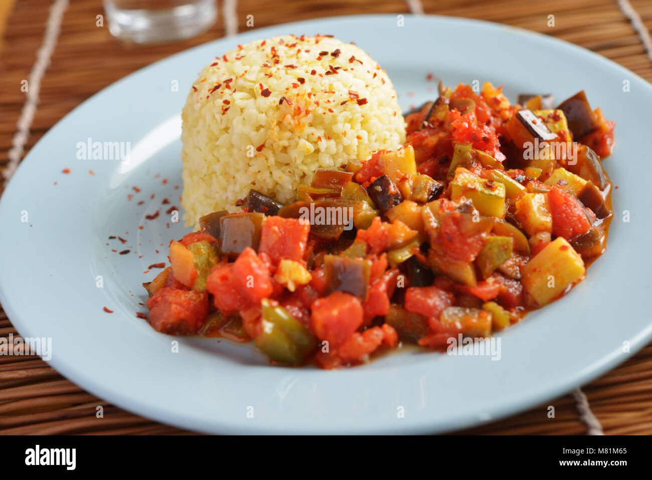 Turkish dinner with rice and vegetable saute Stock Photo