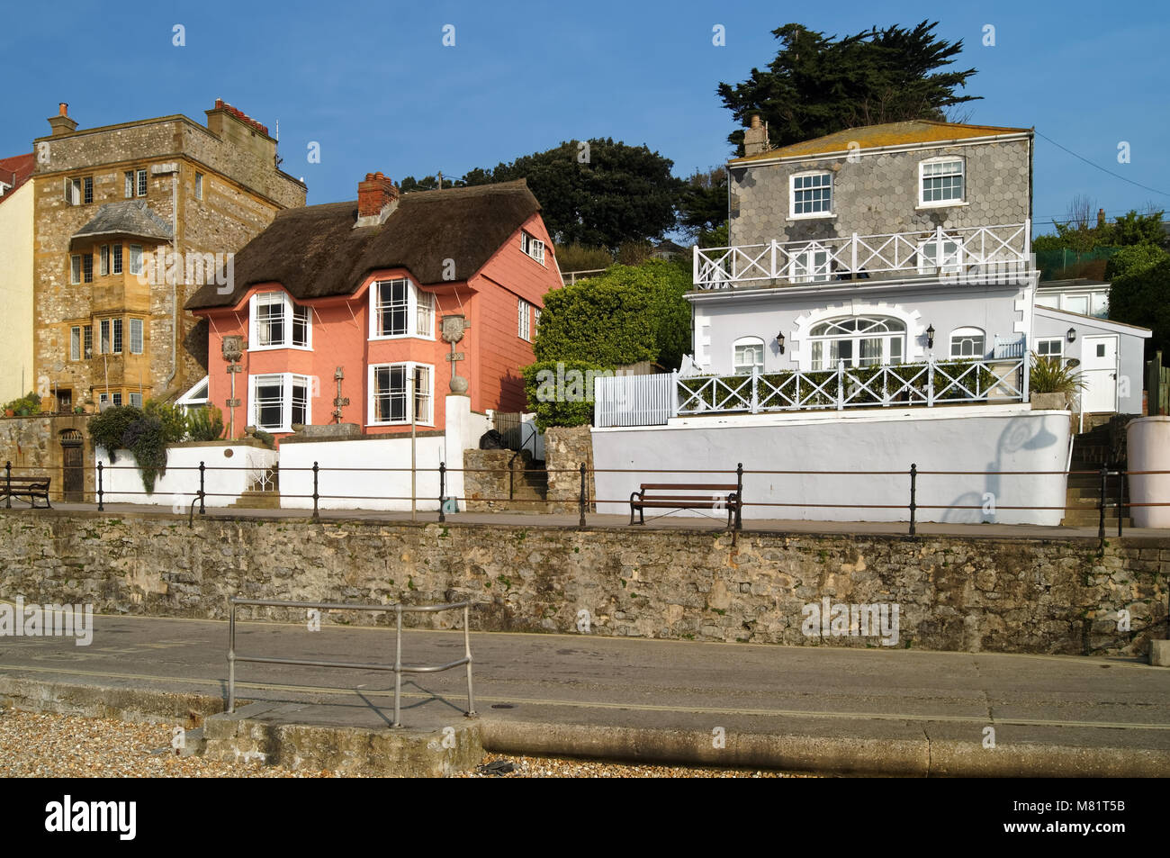 UK,Dorset,Lyme Regis,Library Cottage and Sundial House on Marine Parade