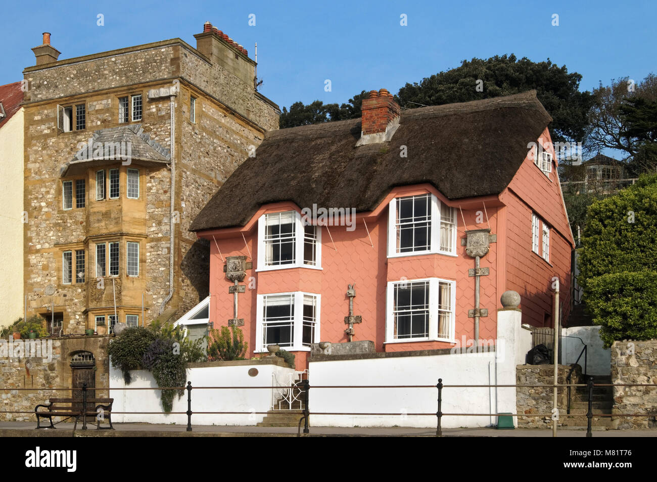 UK,Dorset,Lyme Regis,Library Cottage and Sundial House on Marine Parade