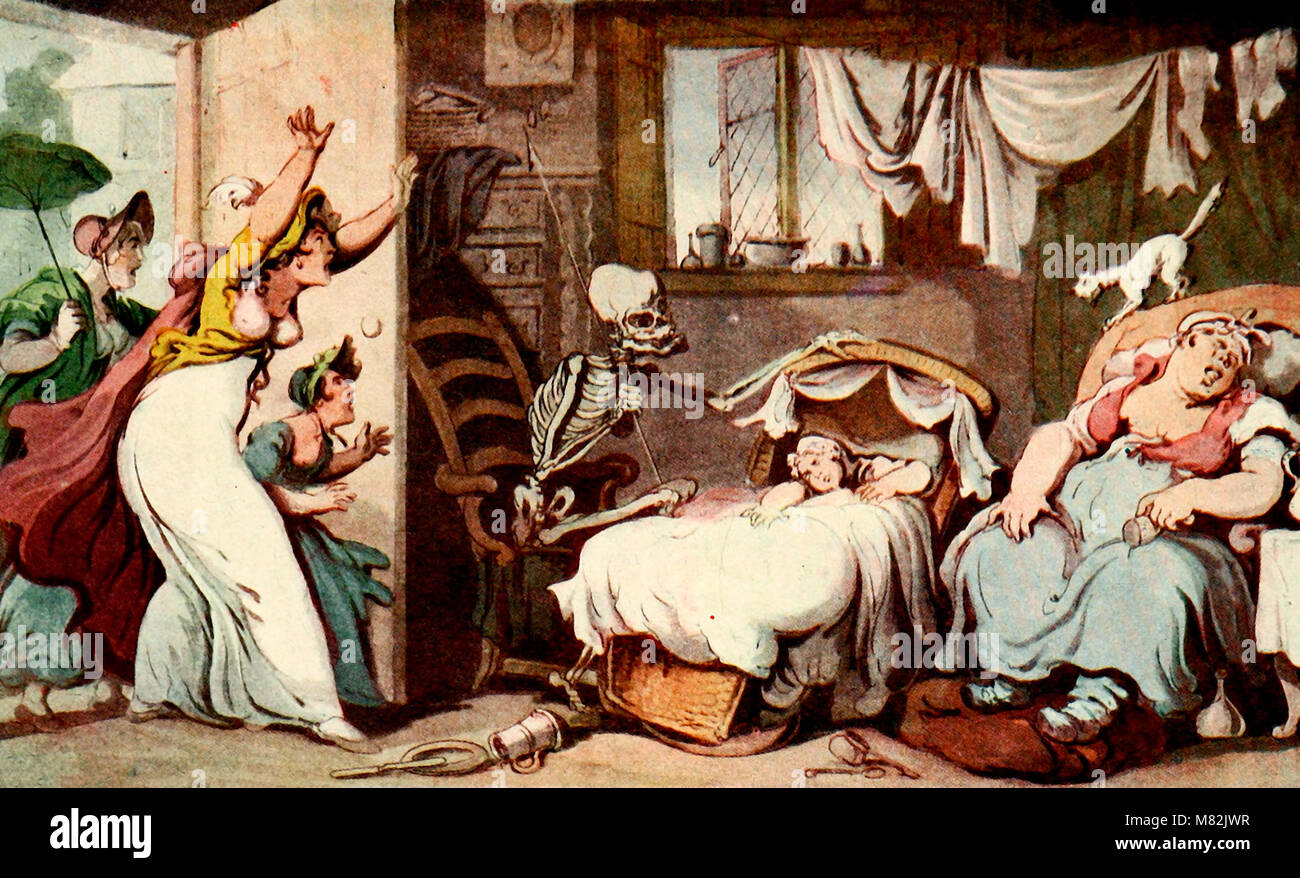 Death Rocks the Cradle, Life is over, The Infant Sleeps, to wake no more - Vintage illustration of baby dying Stock Photo