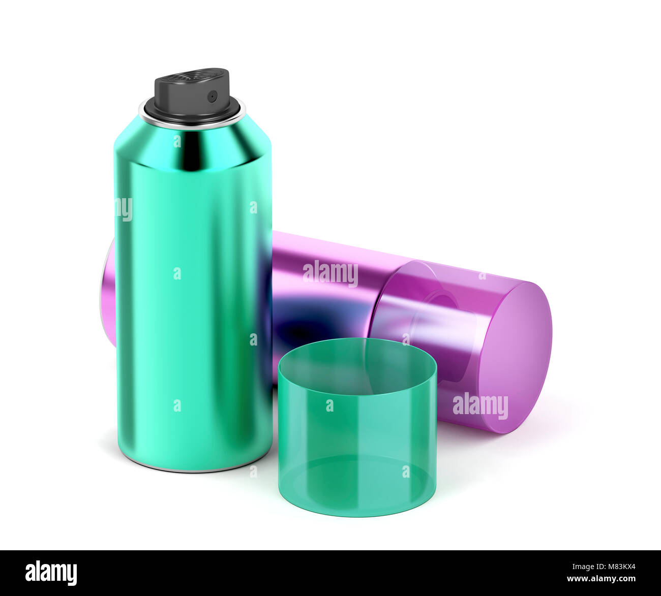 Aerosol spray cans on white background Stock Photo - Alamy