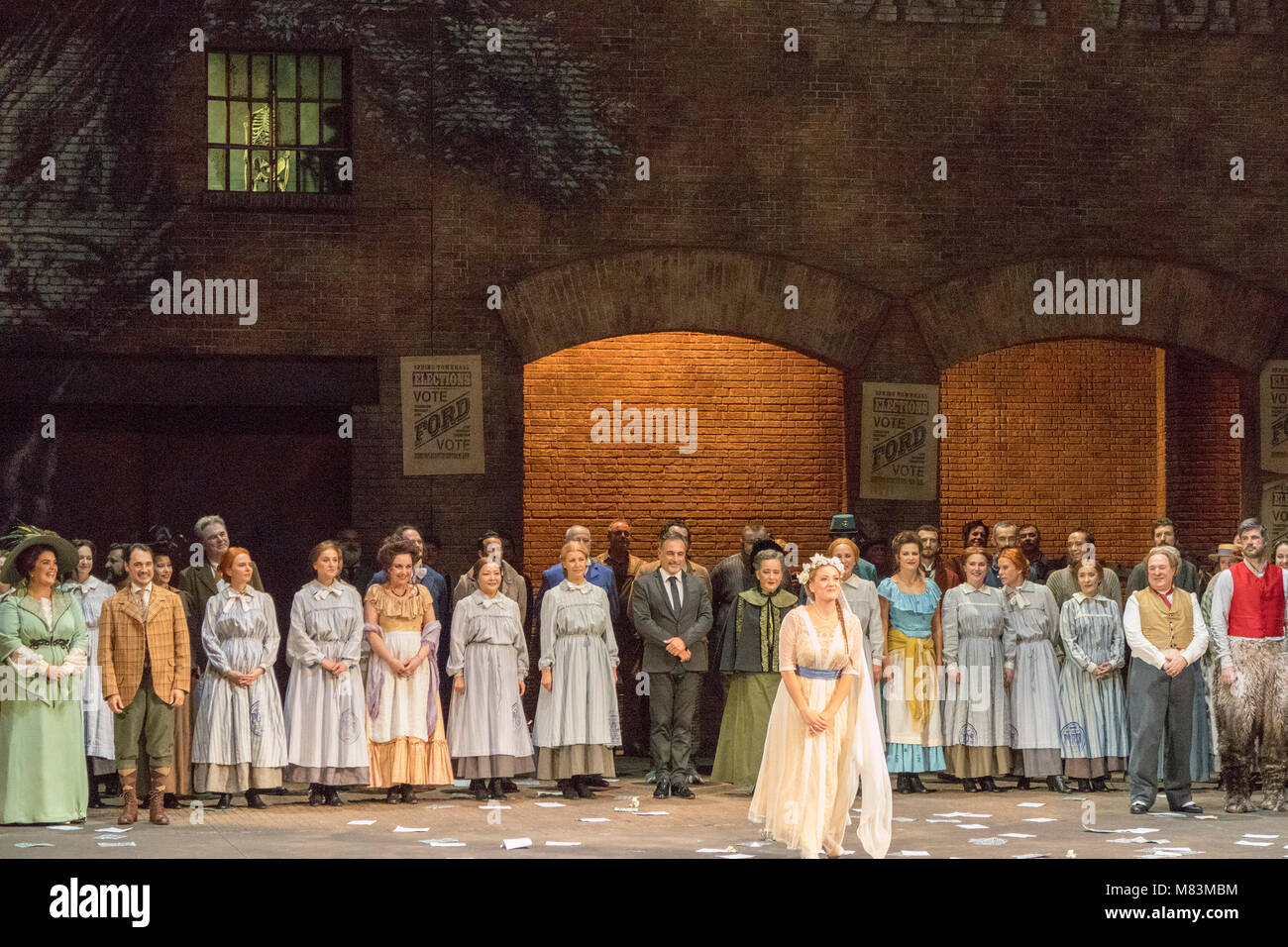 Curtain call for Julie Fuchs in Verdi's Falstaff, Bastille Opera House, Paris, France Stock Photo