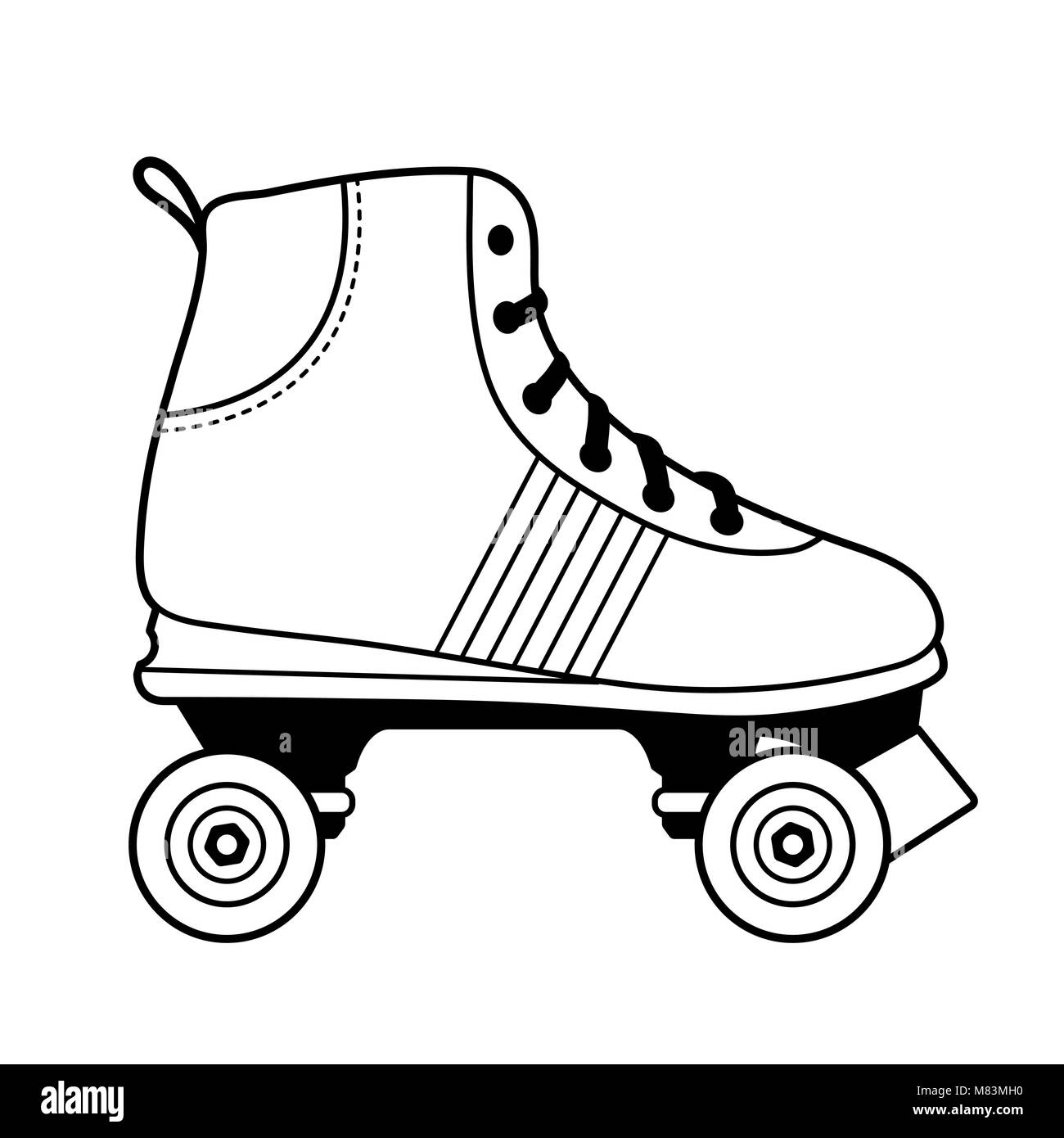 Vector illustration of a black and white roller skating shoe isolated on white background Stock Vector