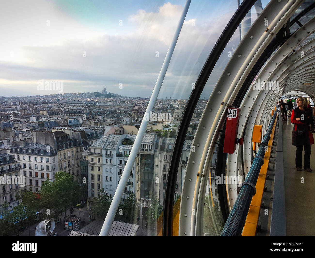 View of city from elevated walkway, Centre Pompidou, Paris, France Stock Photo