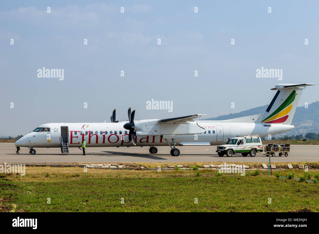 An Ethiopian Airlines Airplane At Jinka Airport, Omo Valley, Ethiopia Stock Photo