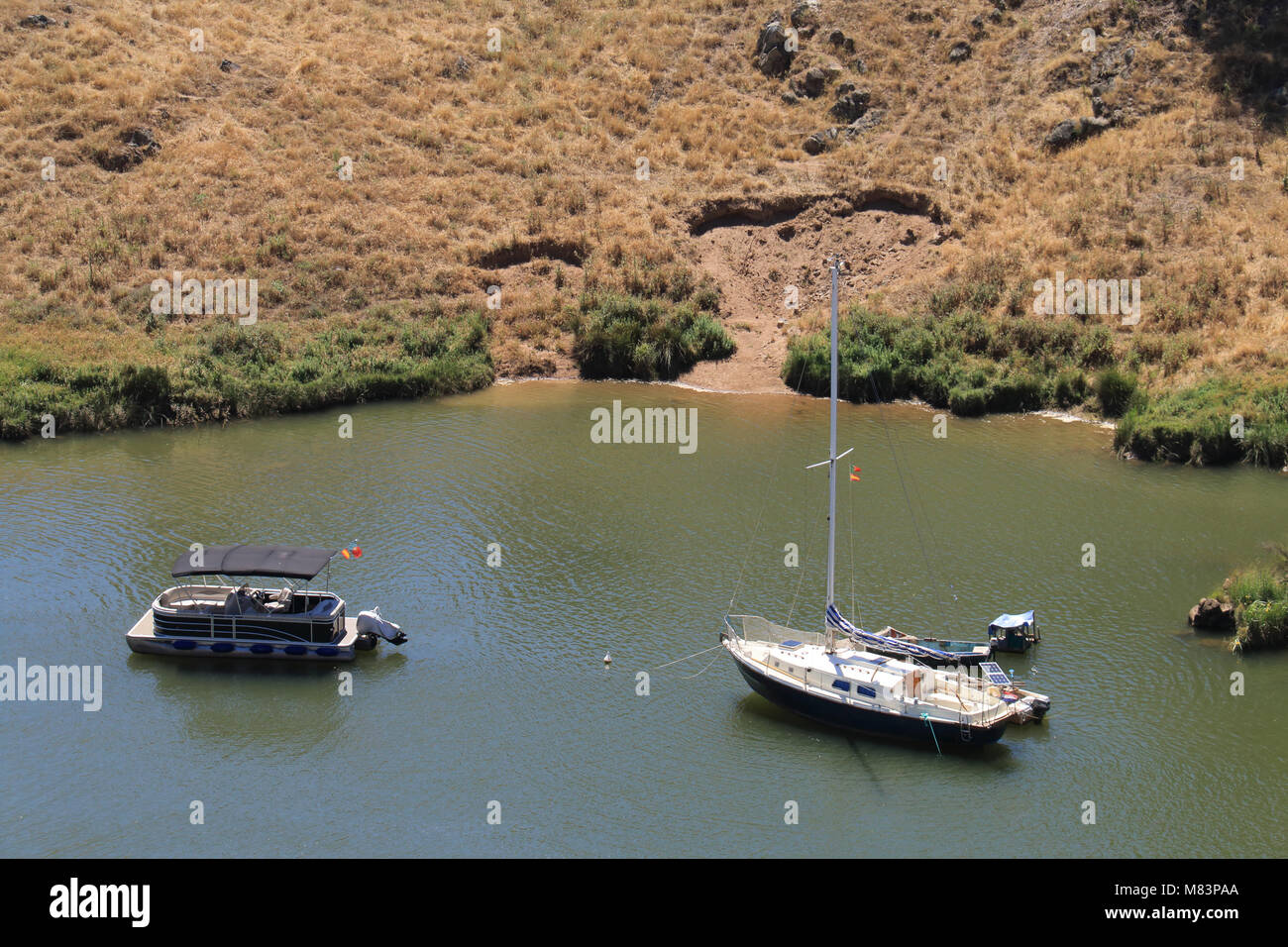 Boats on the Guadiana River Stock Photo