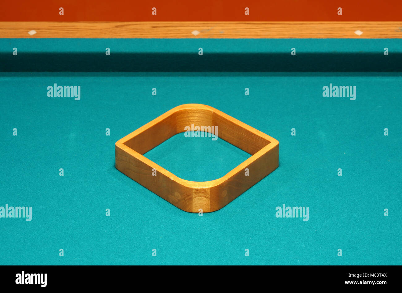 Empty 9 ball rack on a pool table Stock Photo Alamy