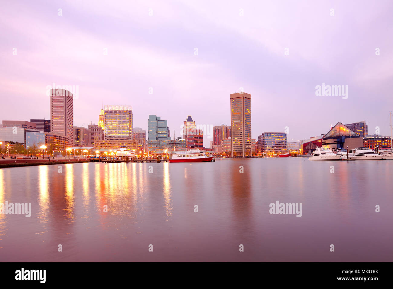 Downtown city skyline and Inner Harbor, Baltimore, Maryland, USA Stock Photo