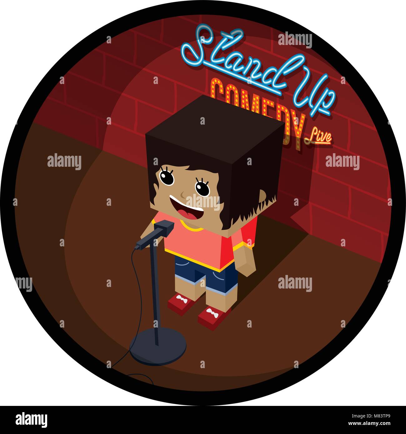 stand up comedy open mic female comic onstage isometric vector art