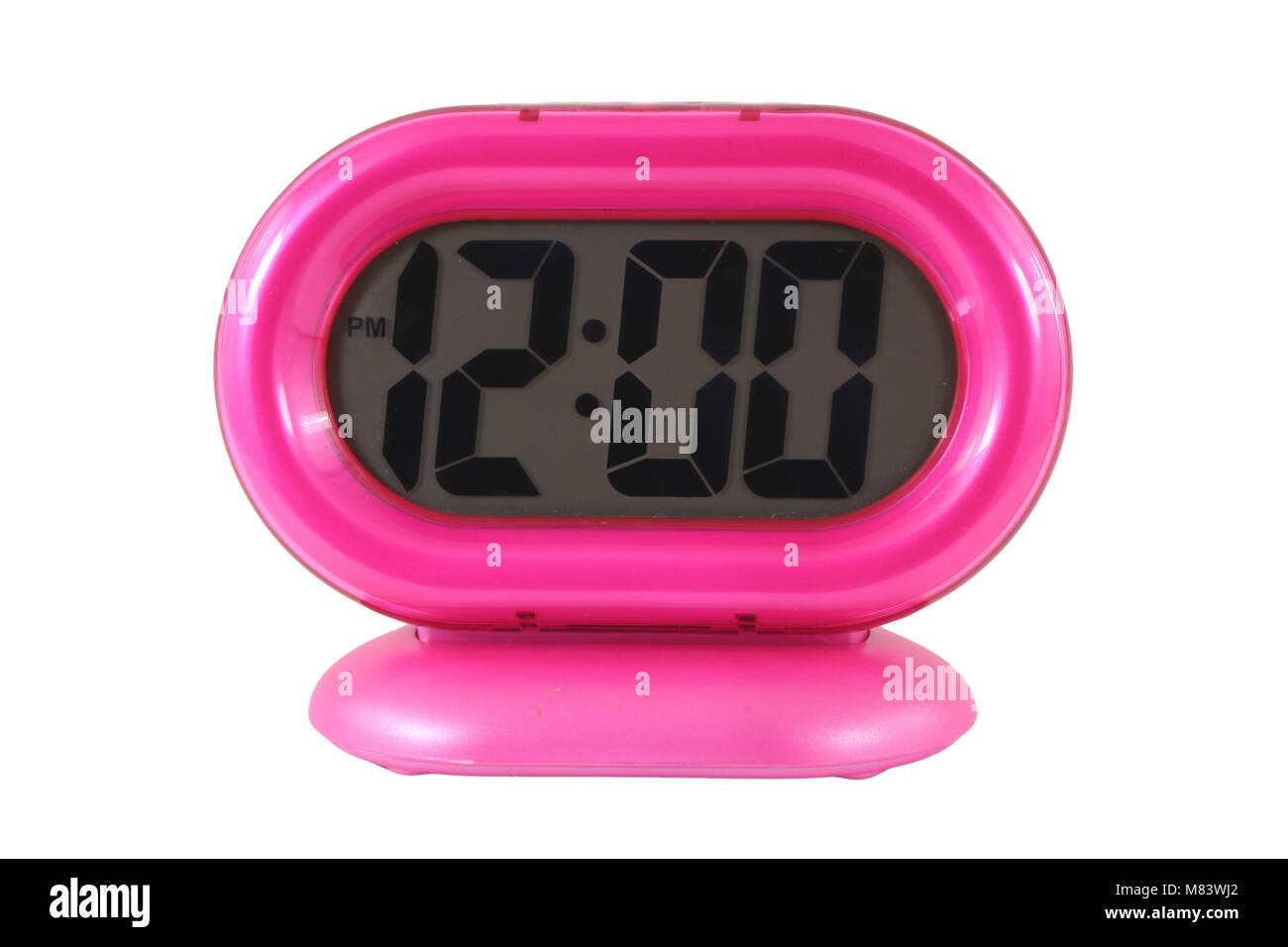 A isolated pink alarm clock Stock Photo