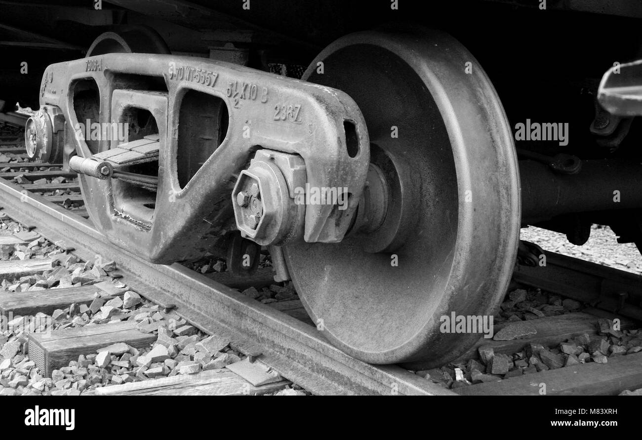 A set of Train wheels on the track Stock Photo Alamy