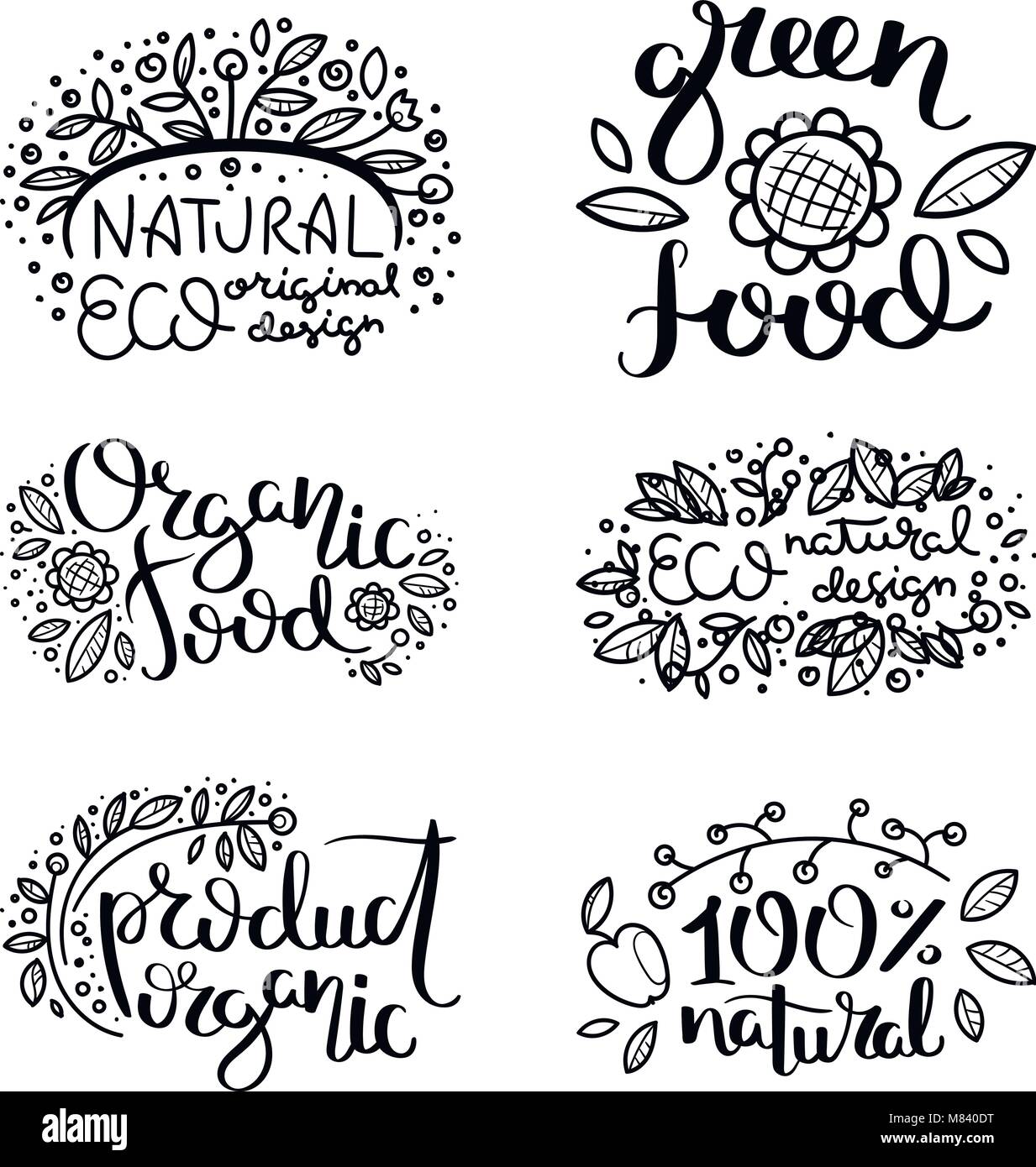 Eco vector organic labels, bio emblems for stickers and restaurants ...