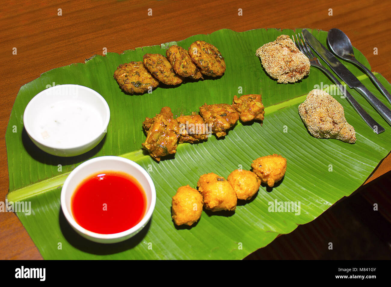 South Indian thali or meals which is traditionally served on a banana
