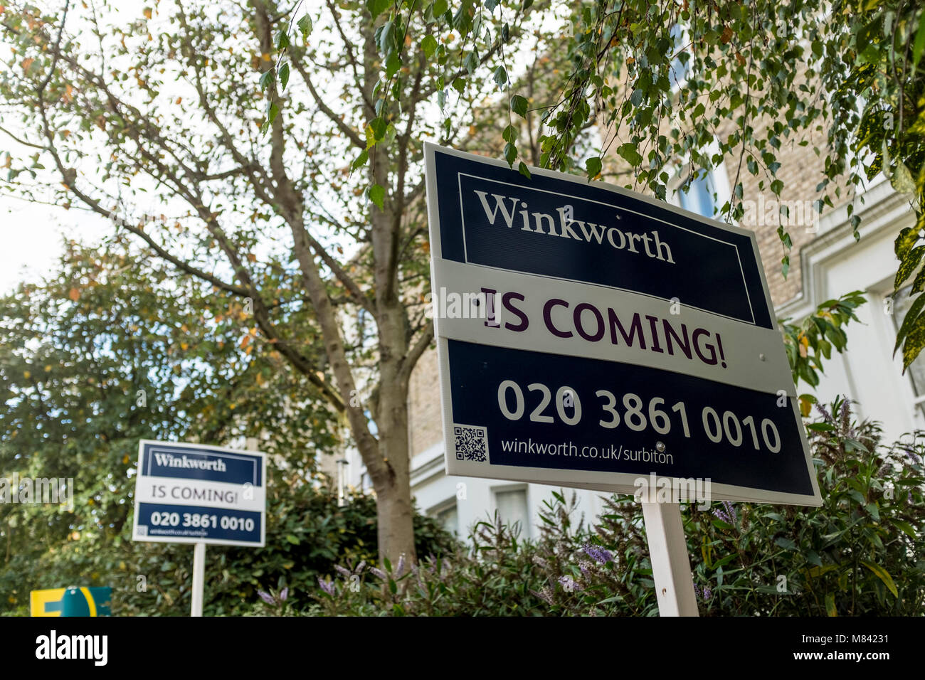 Winkworth estate agent's sale boards, UK Stock Photo