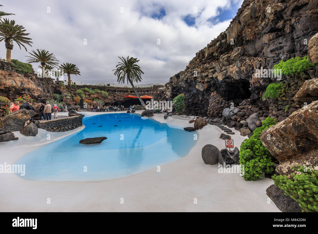 Swimming pool in the lava cave, Jameos del Agua, built by the artist Cesar Manrique, Lanzarote, Canary Islands, Spain, Europe Stock Photo