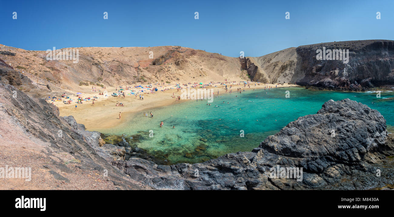 Panorama of Papagayo beach near Playa Blanca, in Lanzarote, Canary Islands, Spain Stock Photo