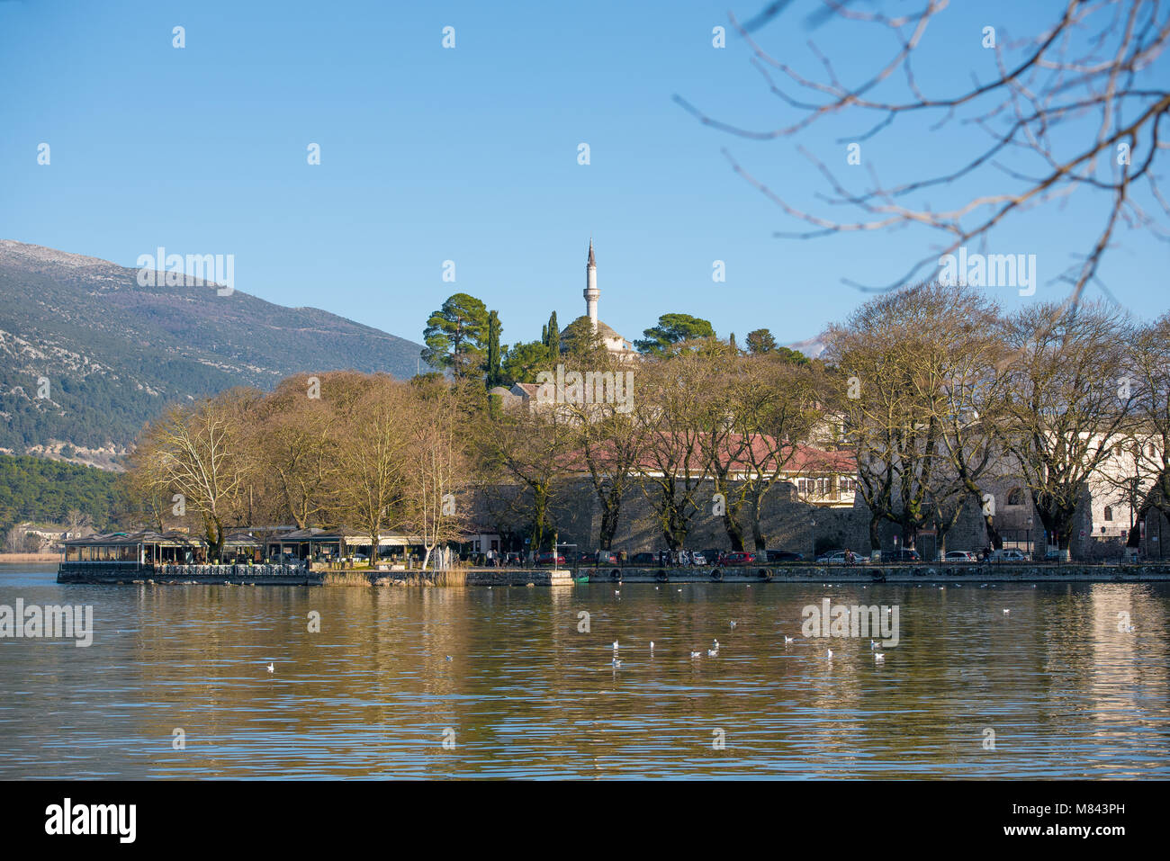 View of Ioannina city on lake Pamvotis,Grecce Stock Photo