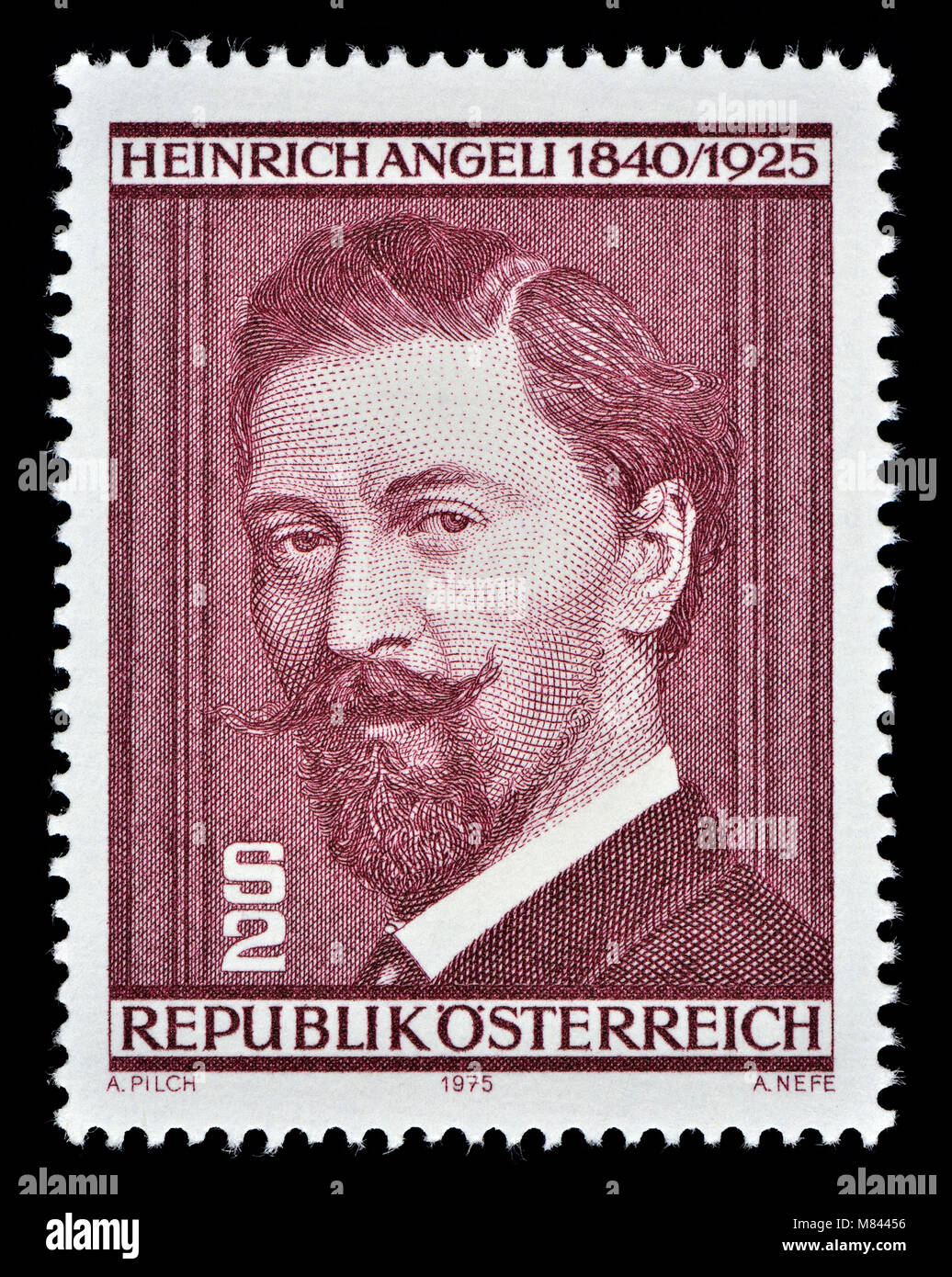 Austrian postage stamp (1975) : Heinrich Anton von Angeli (1840 – October 21, 1925) Austrian historical and portrait painter Stock Photo