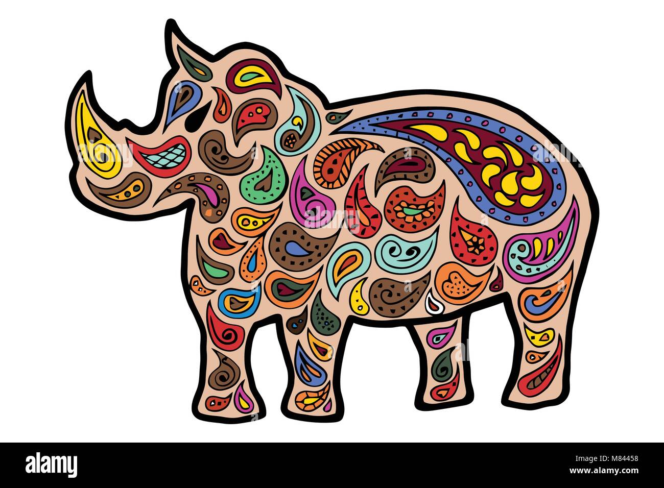 Rhinoceros vector illustration. Rhino tangle pattern. Animal coloring