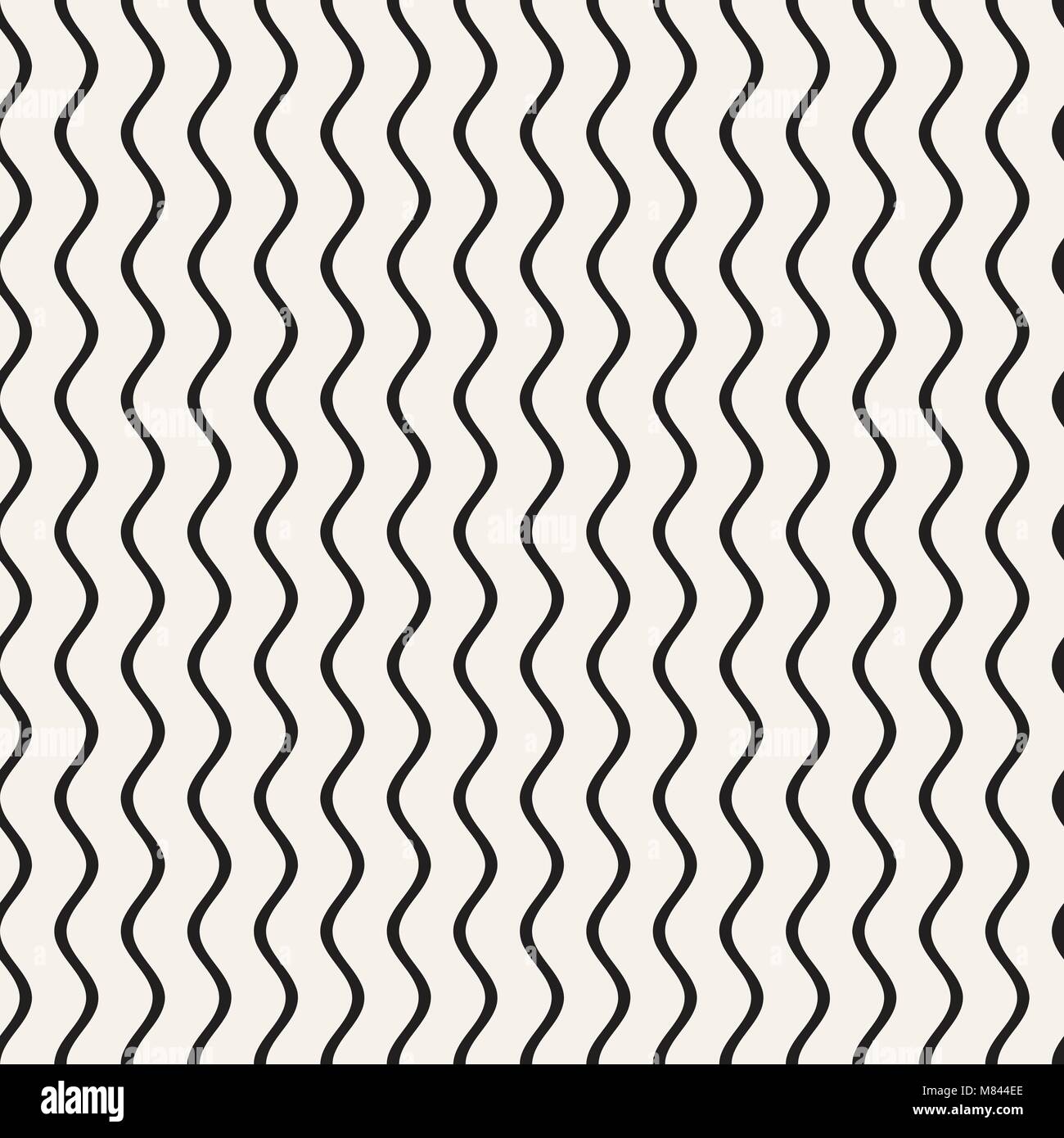 Vector Seamless Black and White Hand Drawn Wavy Lines Pattern Stock ...