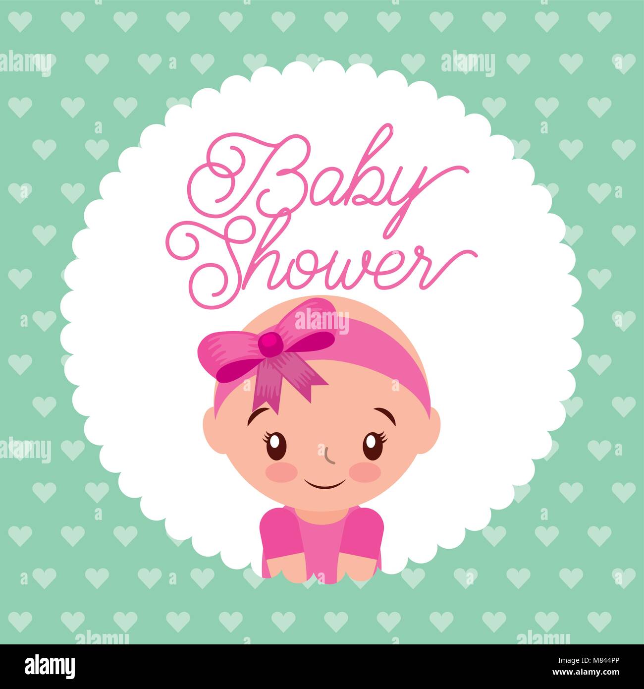 cute little girl label invitation baby shower card vector illustration ...