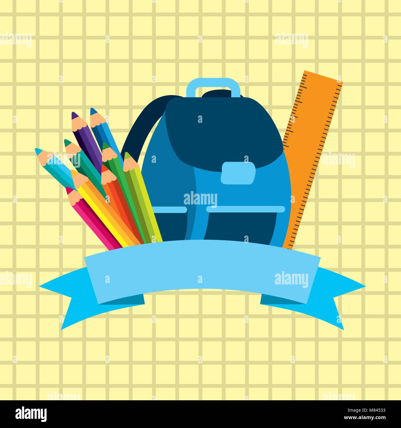 back to school equipment backpack ruler colored pencils on paper vector ...