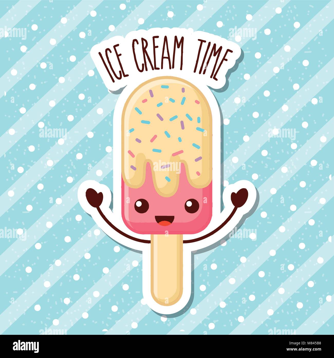 Ice Cream Time Cartoon Kawaii Vector Illustration Stock