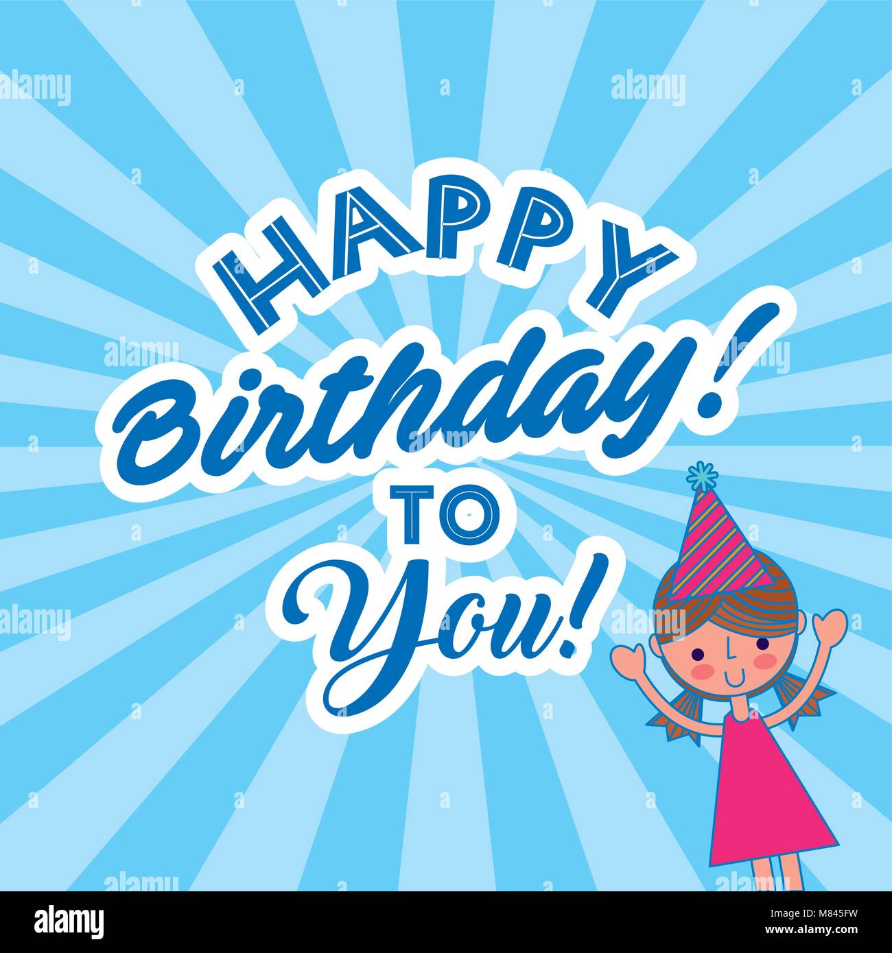 little girl with party hat happy birthday to you card vector