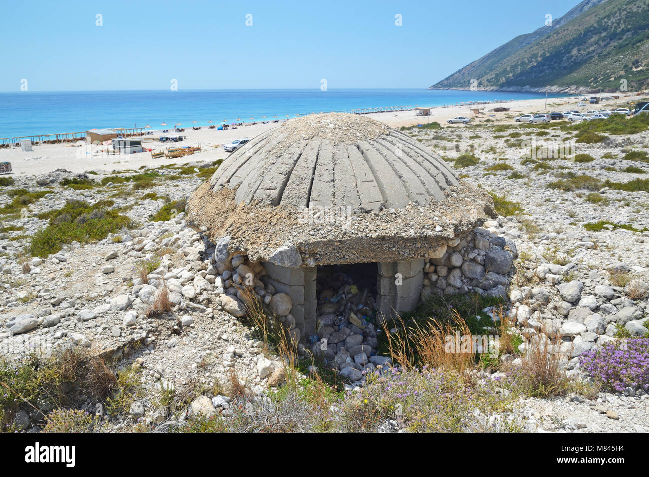 Bunker on the Albanian Beach Stock Photo