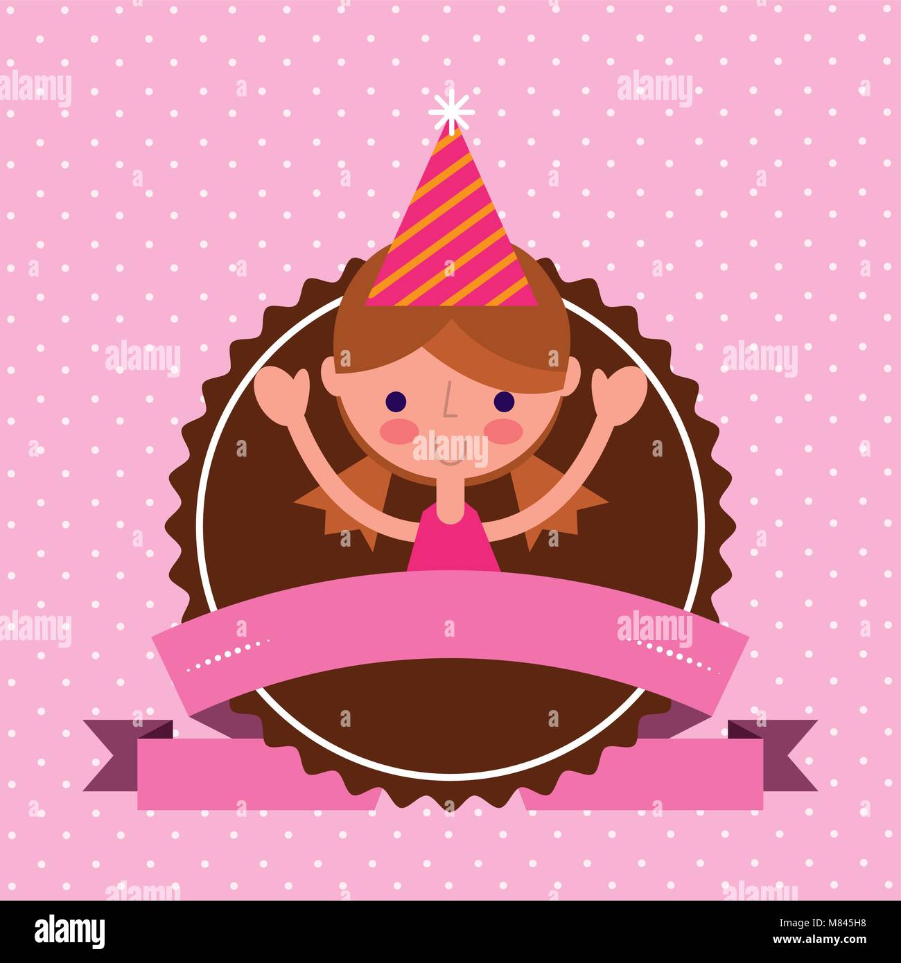beautiful little girl with party hat label vector illustration Stock ...