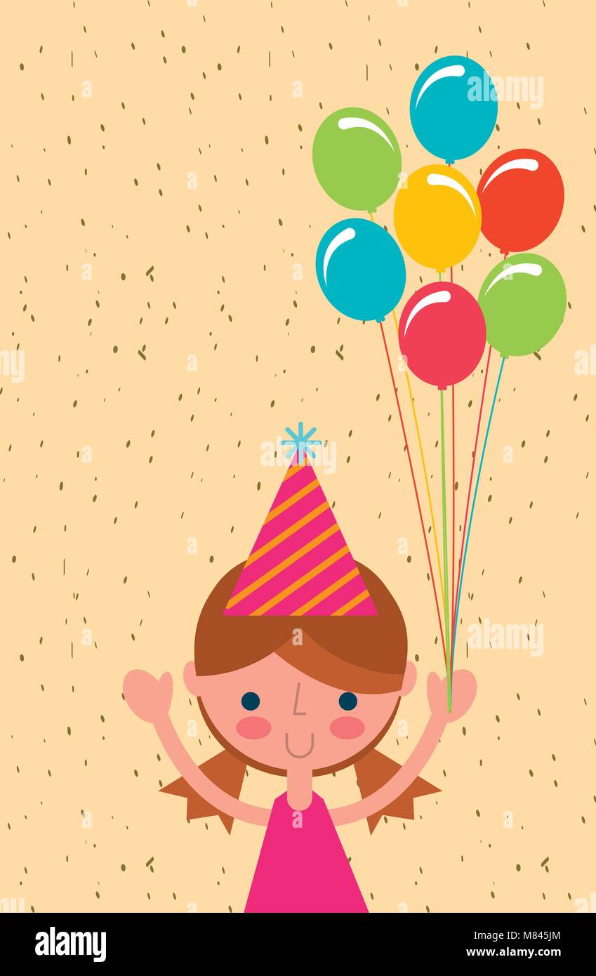 happy little girl with bunch colored balloons vector illustration Stock ...