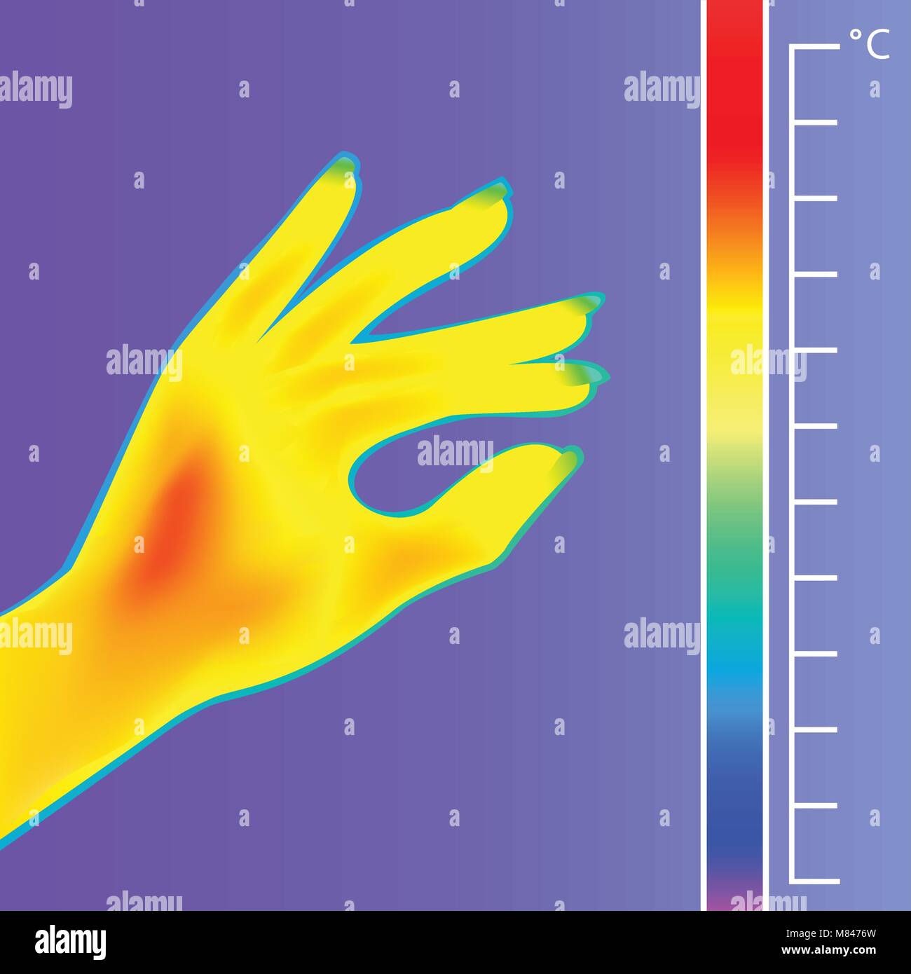 Thermal imager Human hand vector illustration. The image of a