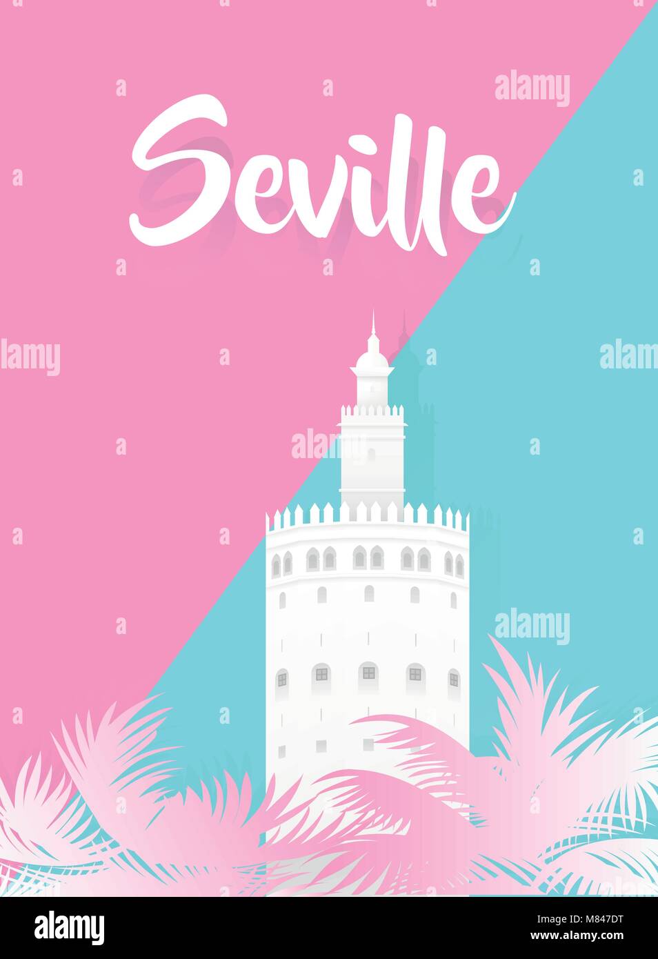 Illustration of the gold tower with the word seville written. Stock Vector