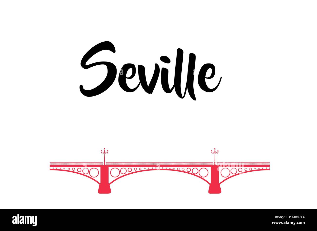 linear illustration of seville, triana bridge with the word seville written linear illustration of seville, triana bridge with the word seville writte Stock Vector