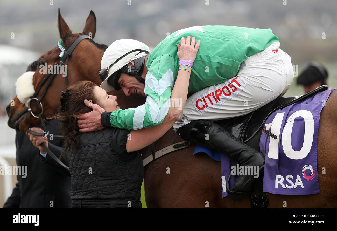 Davy Russell celebrates on Presenting Percy after winning the RSA ...