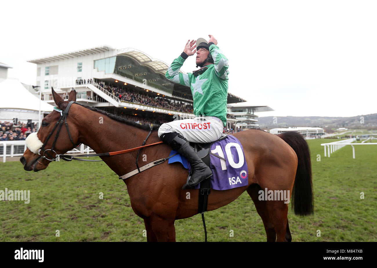 Davy Russell celebrates on Presenting Percy after winning the RSA ...