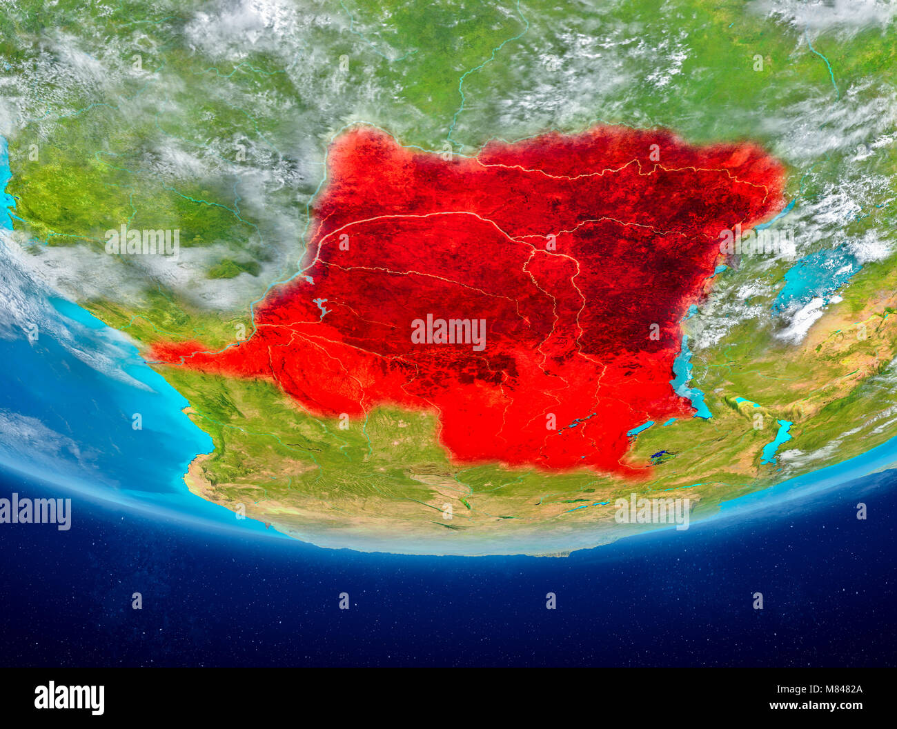 Democratic Republic of Congo highlighted in red on planet Earth with ...