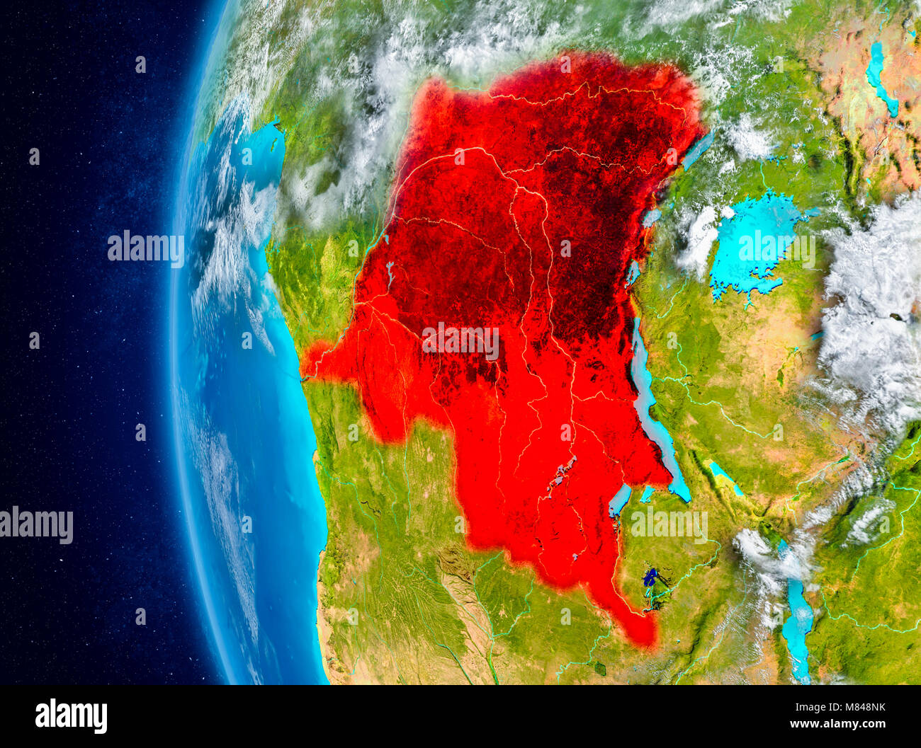 Map of Democratic Republic of Congo as seen from space on planet Earth ...