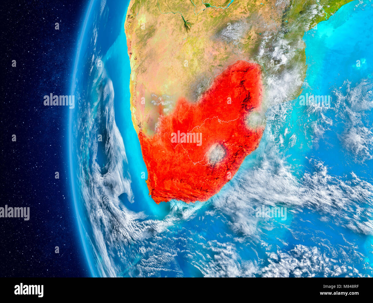 Map of South Africa as seen from space on planet Earth with clouds and ...