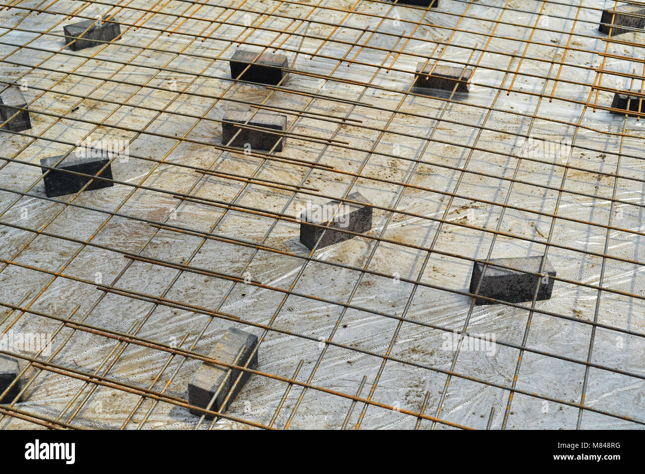Iron Rebar, ready for concrete to be poured Stock Photo Alamy
