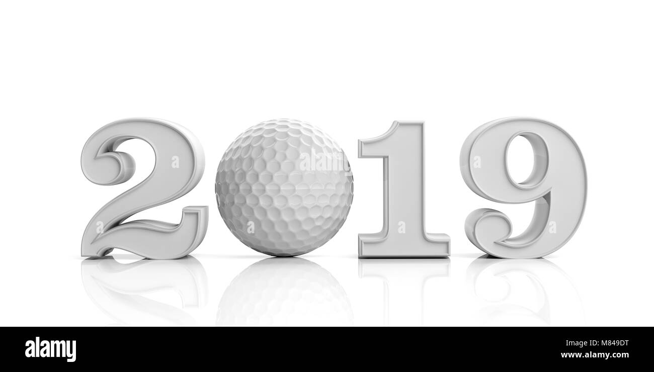 Golf 2019. New year 2019 with golf ball isolated on white background. 3d illustration Stock Photo