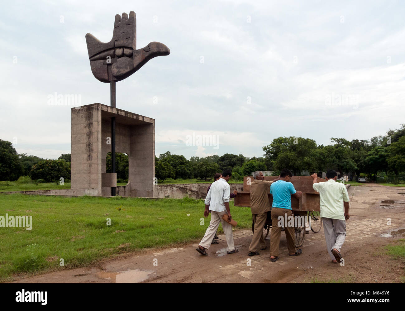 Chandigarh, India: Open Hand Monument is a symbolic structure designed by the architect Le Corbusier and located in the Capitol Complex Stock Photo