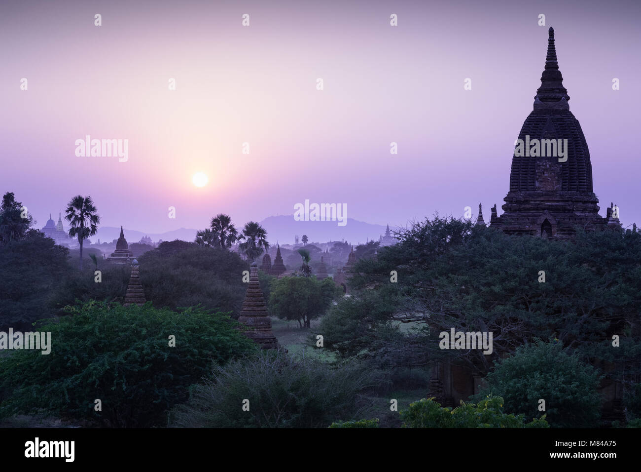 Sunset as seen from the Alo Daw Pyi Pagodas, Bagan, Myanmar Stock Photo
