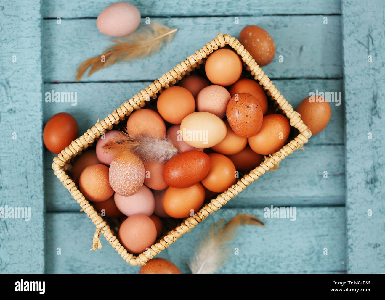 eggs in a rectangular basket Stock Photo - Alamy